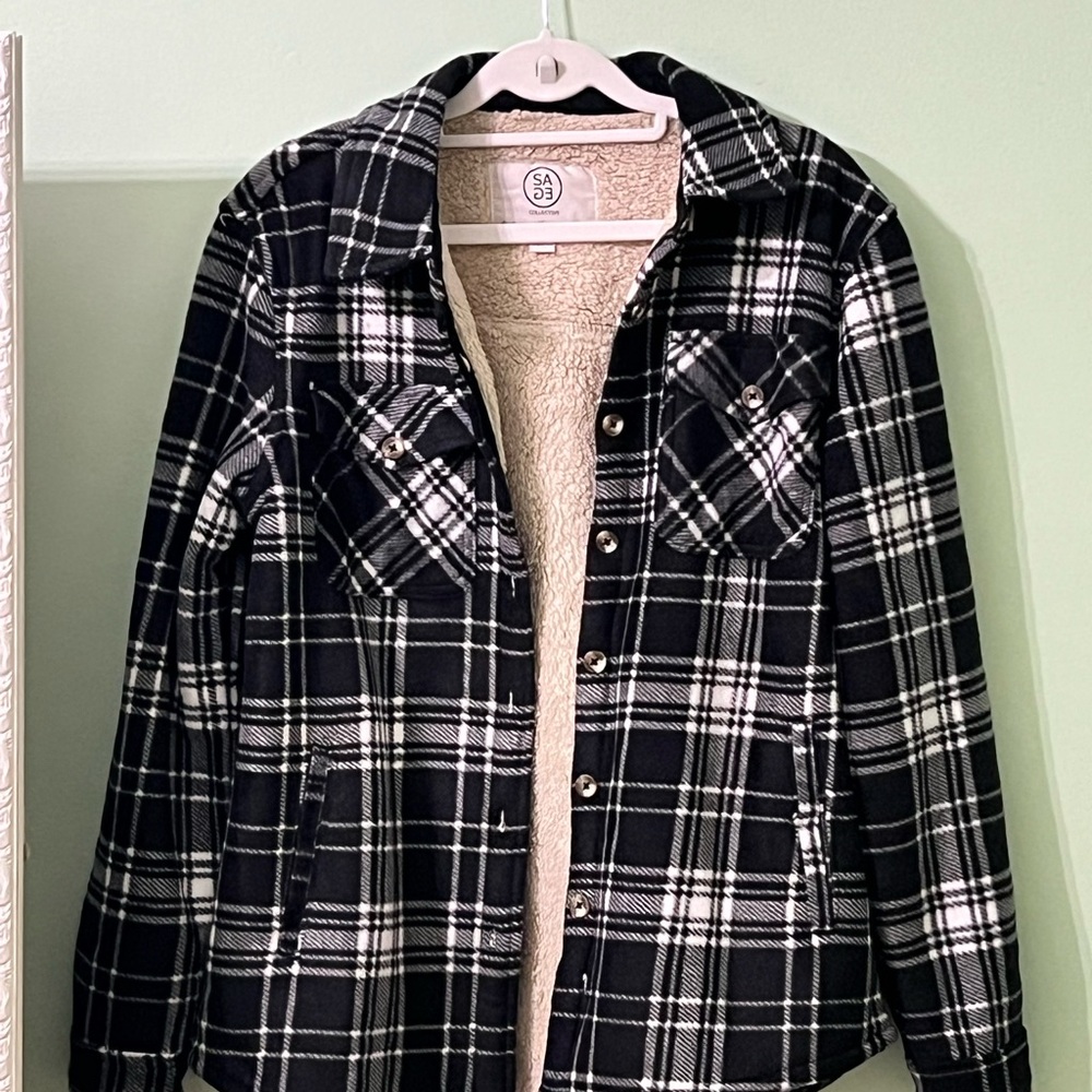 Women's Black Plaid Fleece Lined Jacket
